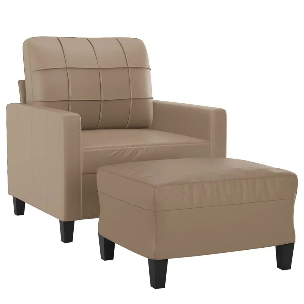 Sofa Chair with Footstool Cappuccino 60 cm Faux Leather Price
