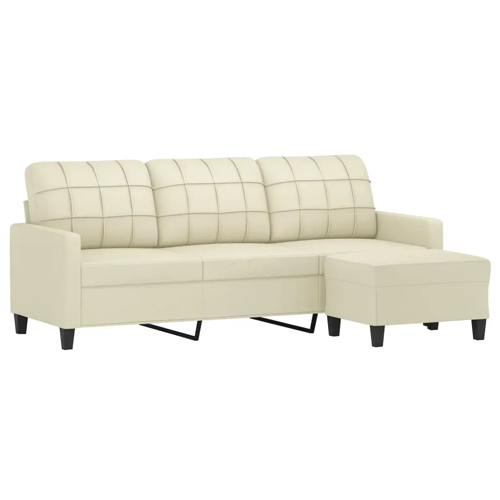 3-Seater Sofa with Footstool Cream 180 cm Faux Leather Price
