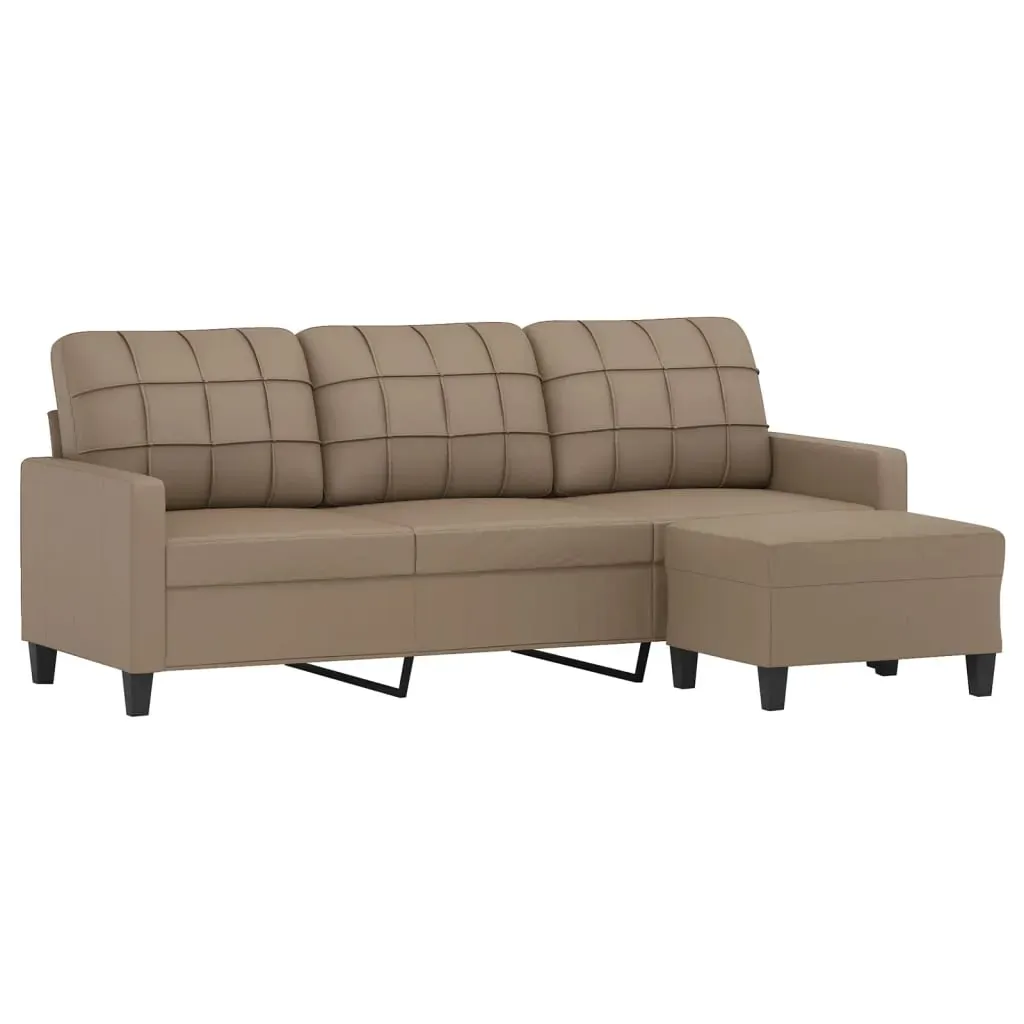 3-Seater Sofa with Footstool Cappuccino 180 cm Faux Leather Price