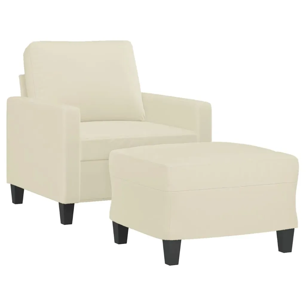 Sofa Chair with Footstool Cream 60 cm Faux Leather Price