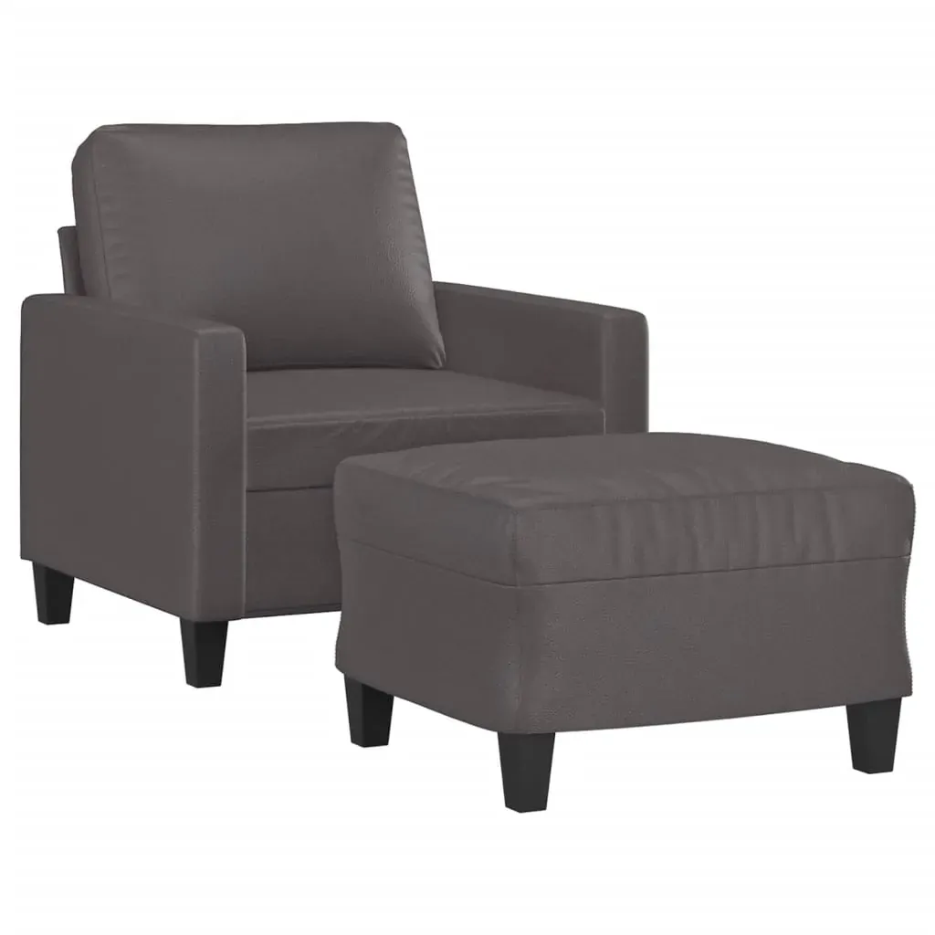 Sofa Chair with Footstool Grey 60 cm Faux Leather Price