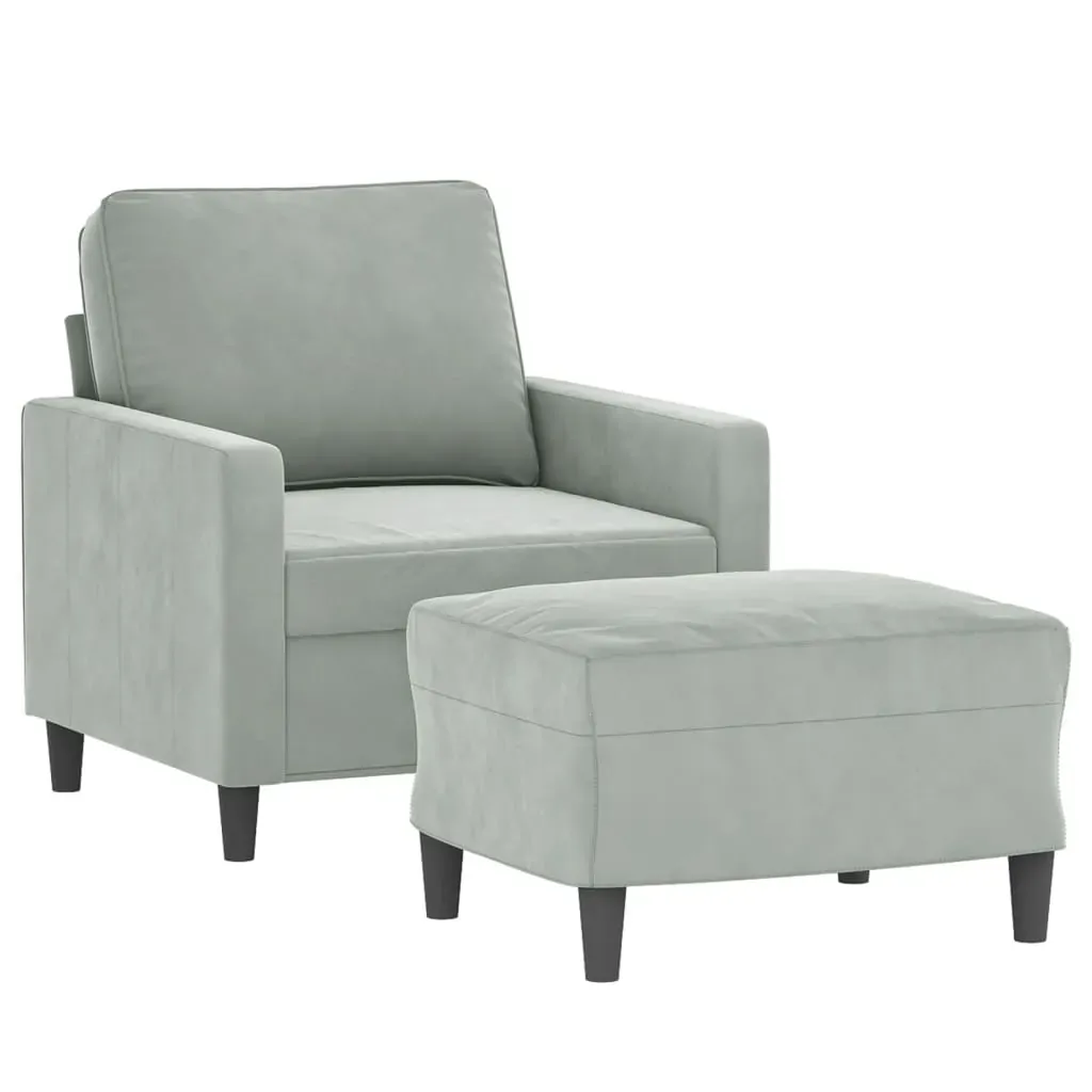 Sofa Chair with Footstool Light Grey 60 cm Velvet Price