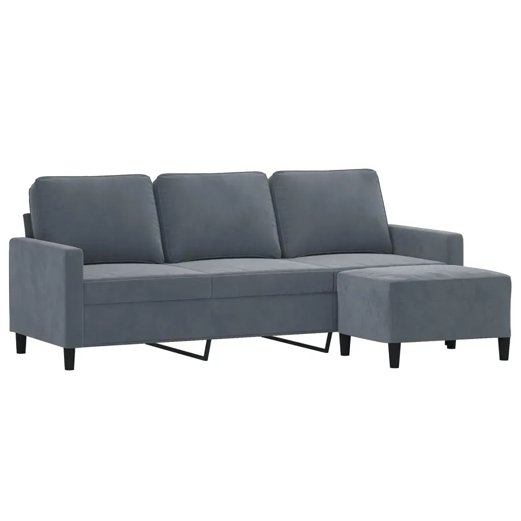 3-Seater Sofa with Footstool Dark Grey 180 cm Velvet Price