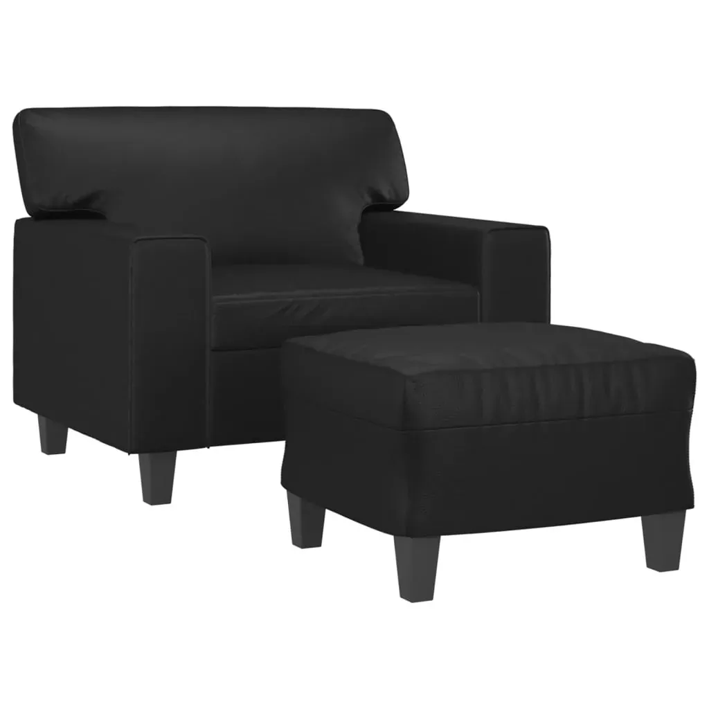 Sofa Chair with Footstool Black 60 cm Faux Leather Price