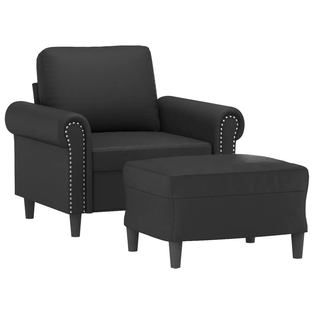 Sofa Chair with Footstool Black 60 cm Faux Leather Price