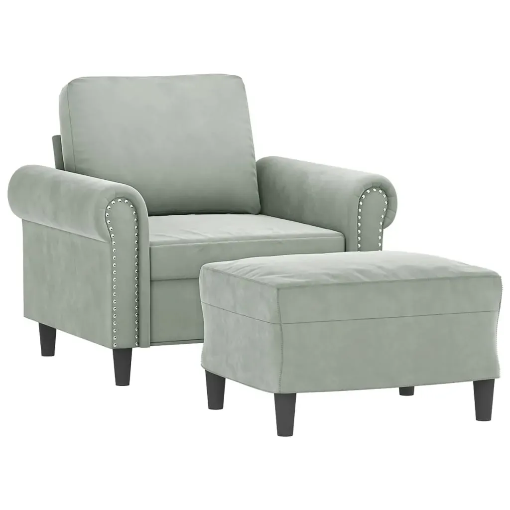 Sofa Chair with Footstool Light Grey 60 cm Velvet Price