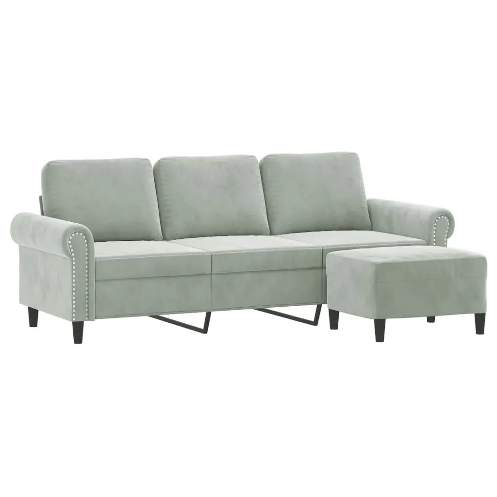 3-Seater Sofa with Footstool Light Grey 180 cm Velvet Price
