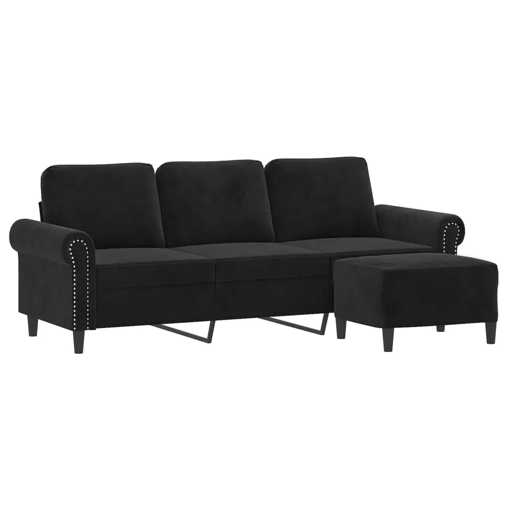 3-Seater Sofa with Footstool Black 180 cm Velvet Price