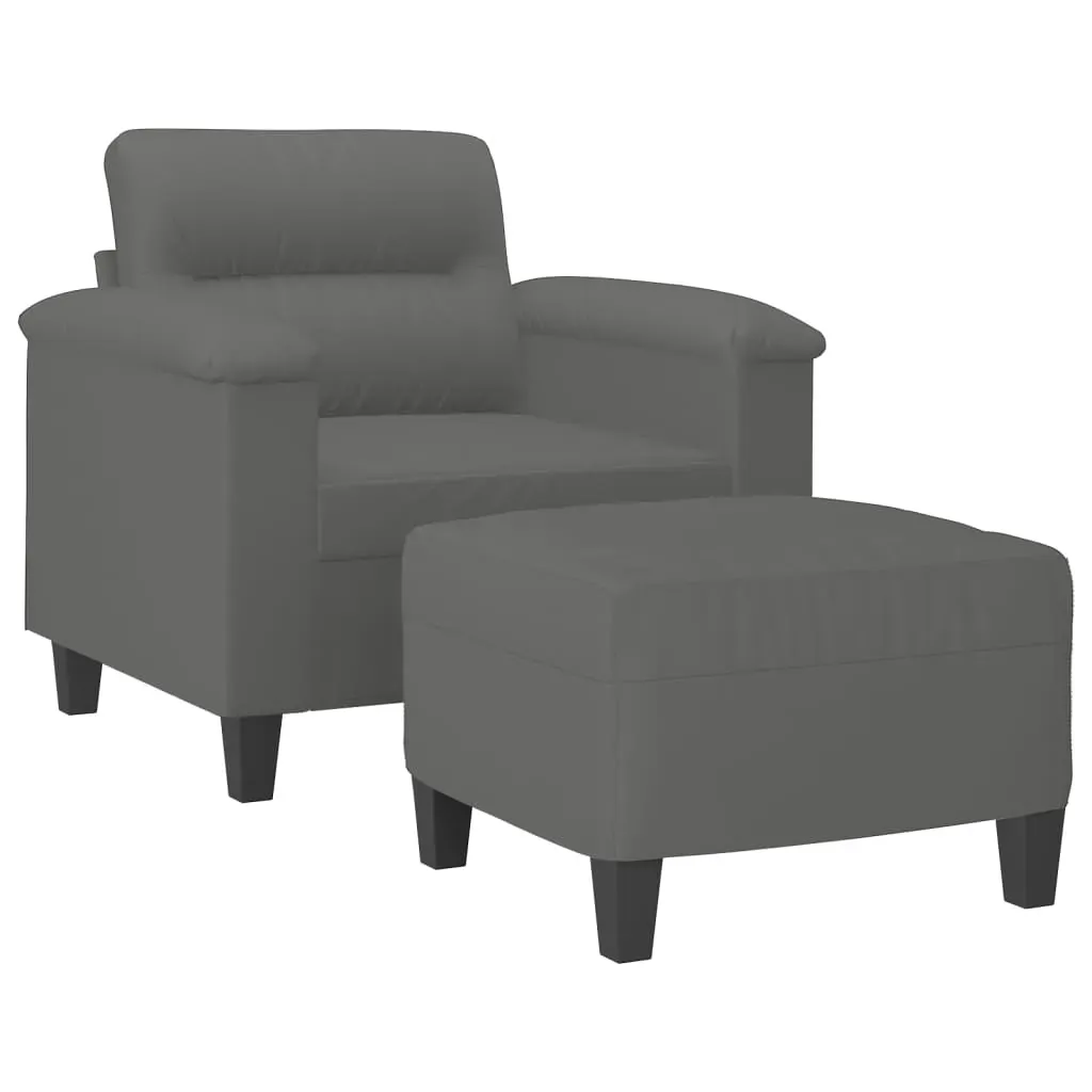Sofa Chair with Footstool Dark Grey 60 cm Microfibre Fabric Price