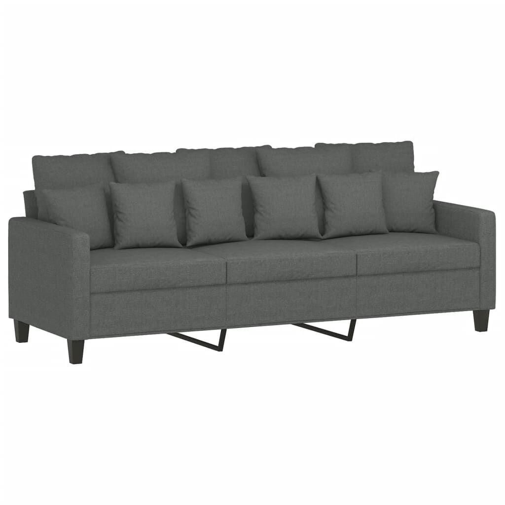 3 Piece Sofa Set with Pillows Dark Grey Fabric Price