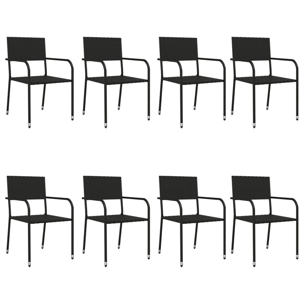 9 Piece Garden Dining Set Black Poly Rattan and Steel Price