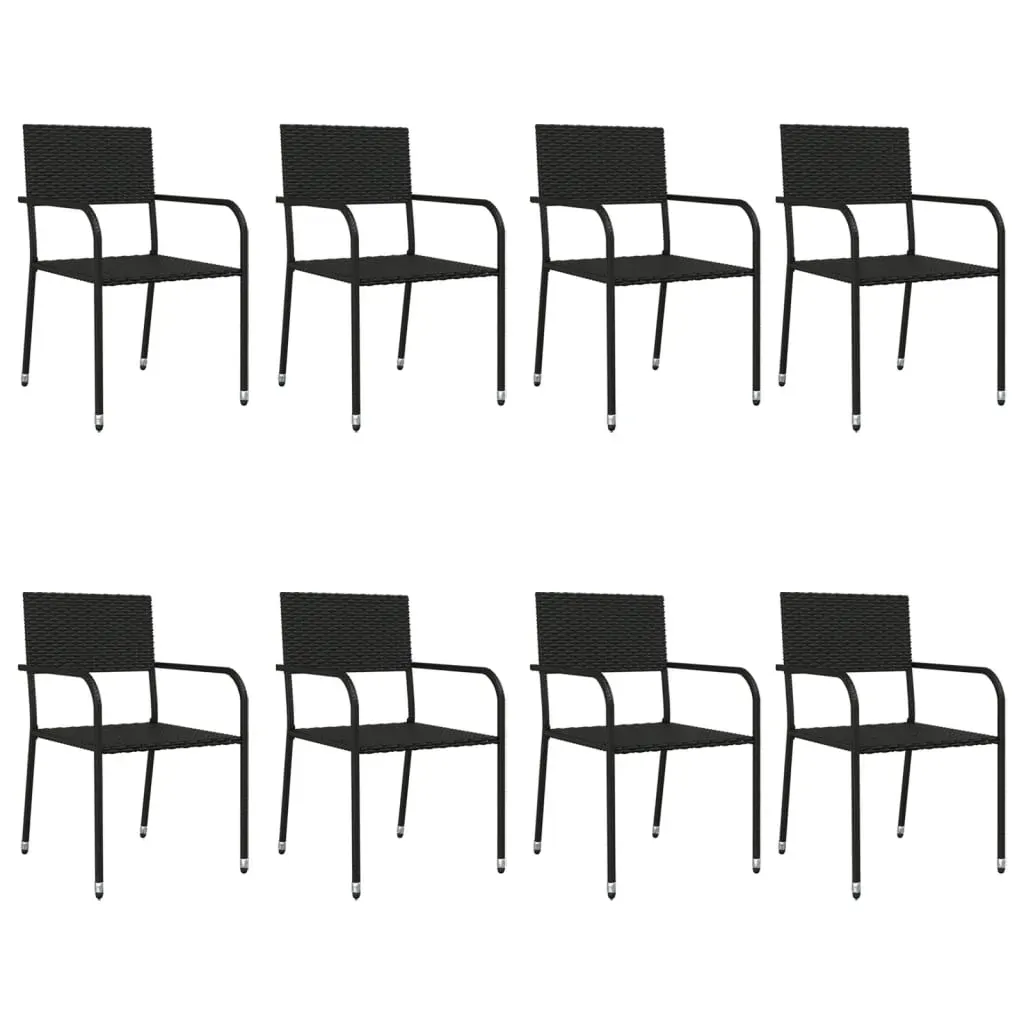 9 Piece Garden Dining Set Black Poly Rattan and Steel Price