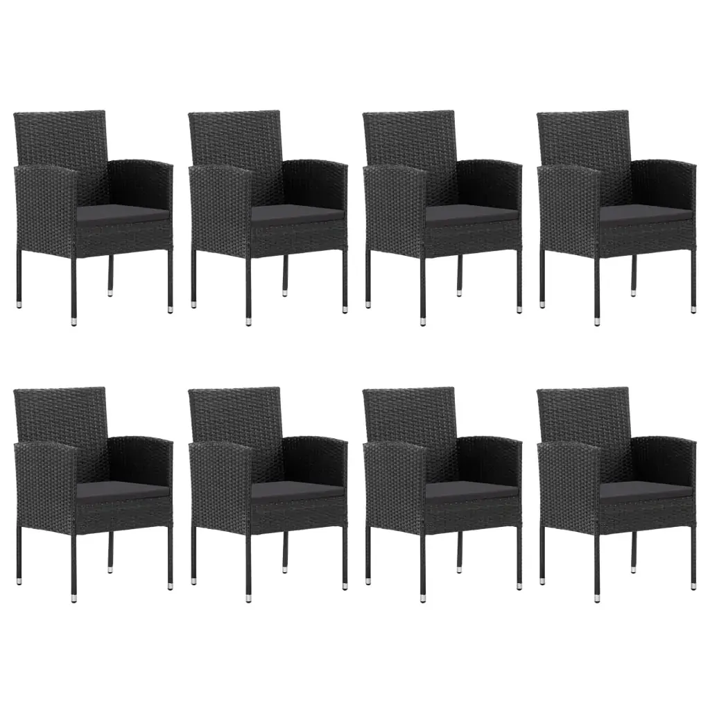 9 Piece Garden Dining Set Black Poly Rattan and Steel Price