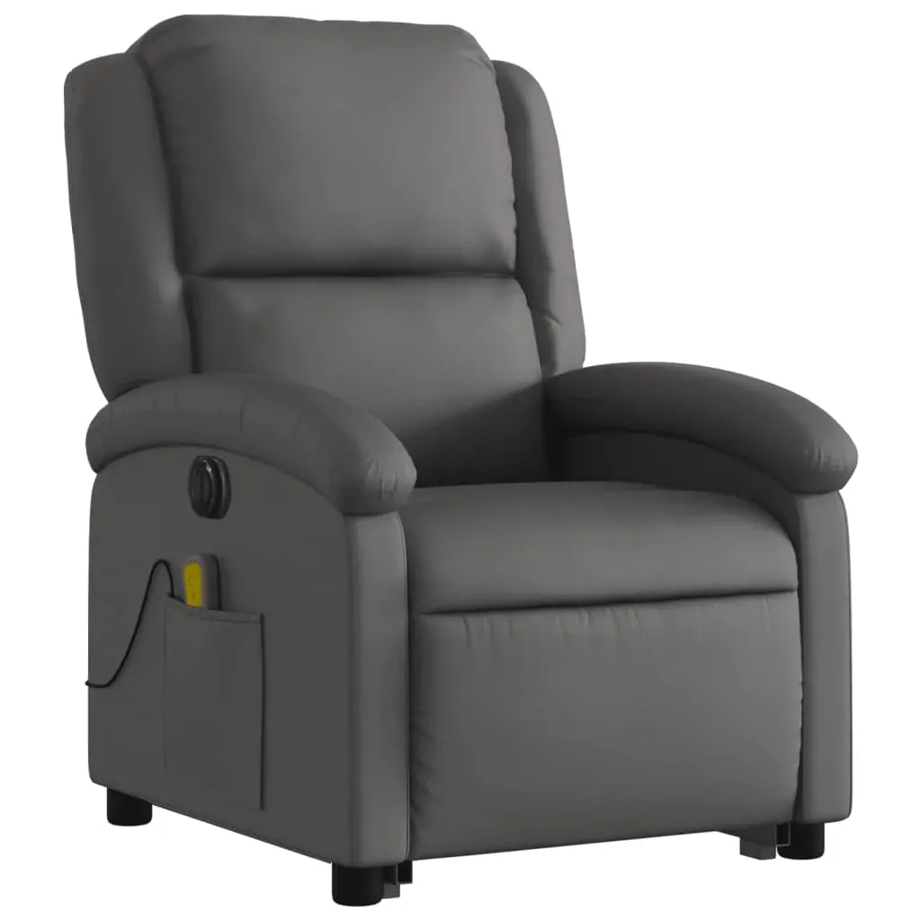 Electric Stand up Massage Recliner Chair Grey Real Leather Price