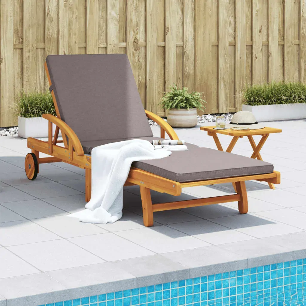 Sun Lounger with Cushion and Table Solid Wood Acacia Price