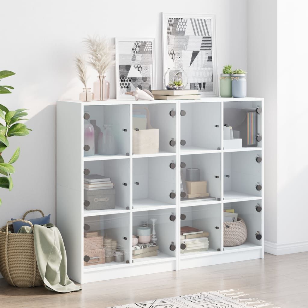 Bookcase with Doors White 136x37x109 cm Engineered Wood Price