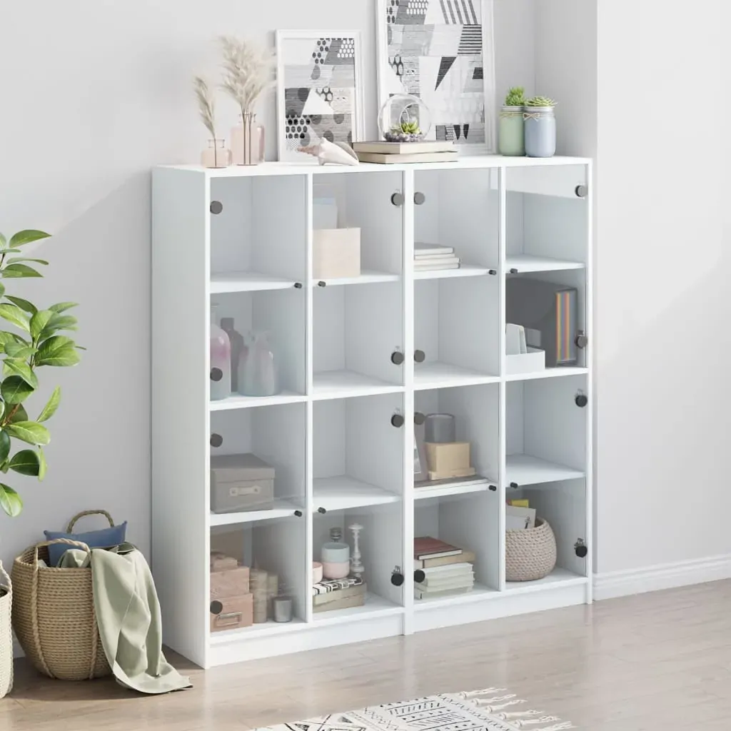 Bookcase with Doors White 136x37x142 cm Engineered Wood Price