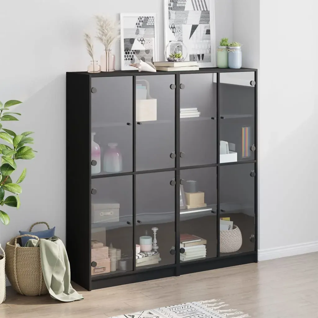 Bookcase with Doors Black 136x37x142 cm Engineered Wood Price