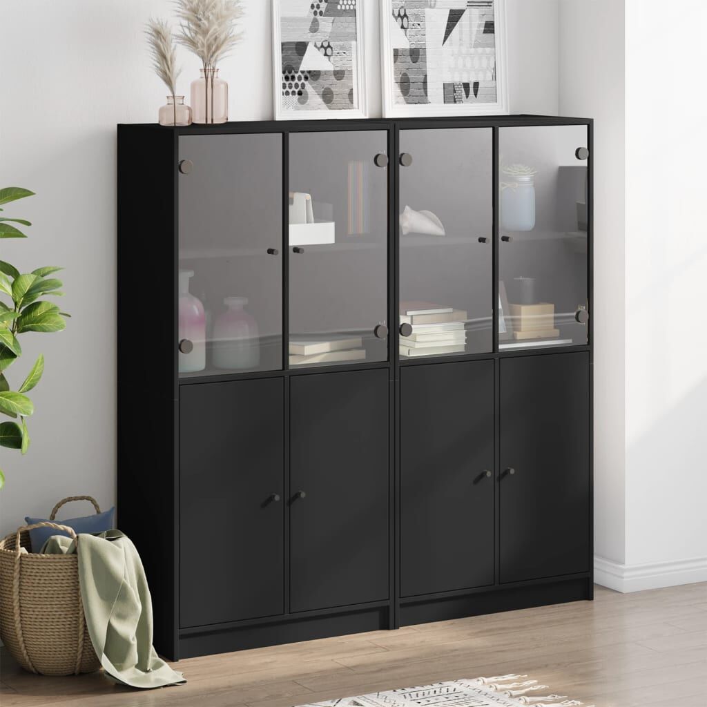 Bookcase with Doors Black 136x37x142 cm Engineered Wood Price