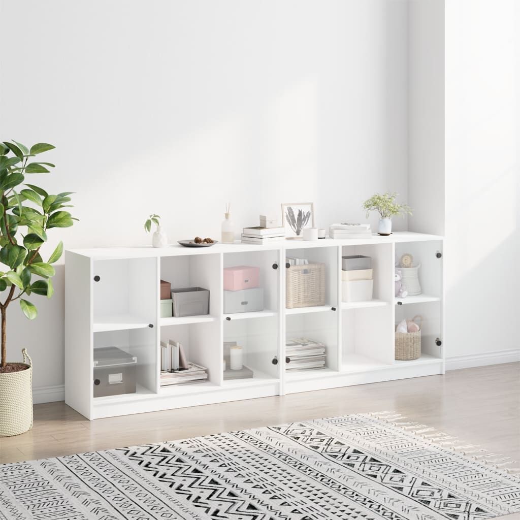 Bookcase with Doors White 204x37x75 cm Engineered Wood Price
