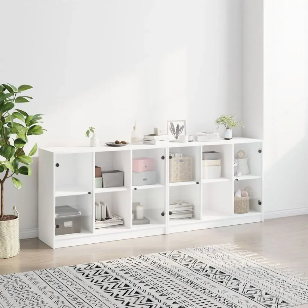 Bookcase with Doors White 204x37x75 cm Engineered Wood Price