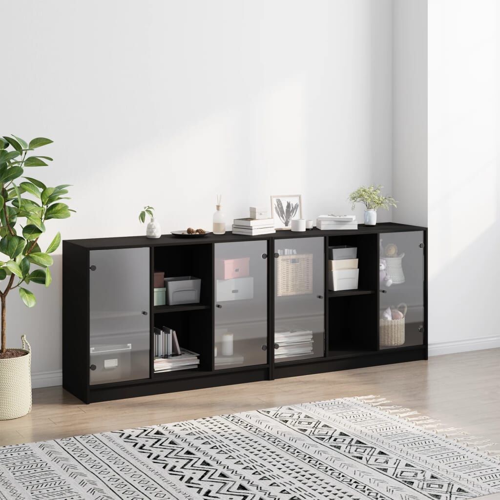 Bookcase with Doors Black 204x37x75 cm Engineered Wood Price