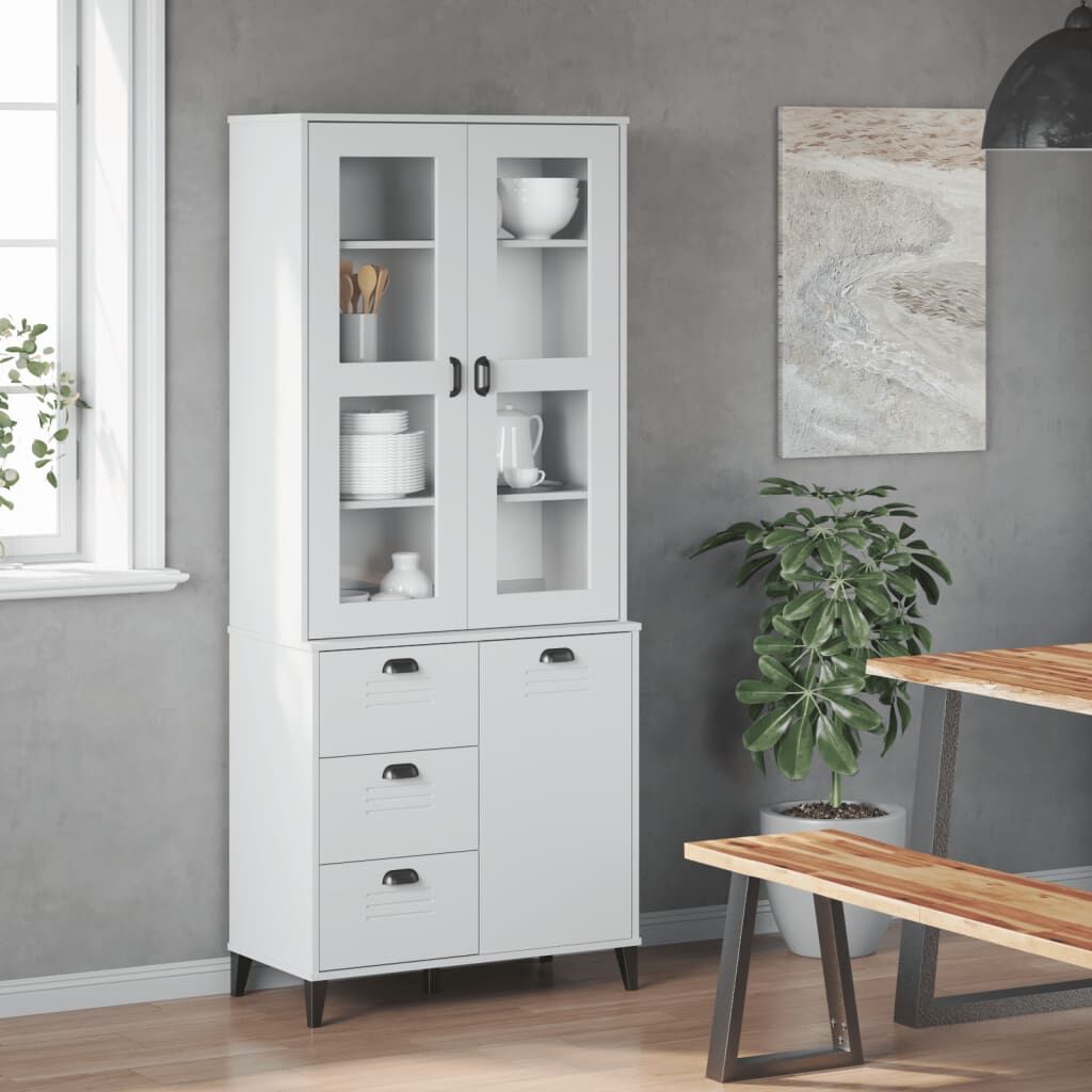 Highboard VIKEN White 80x40x190 cm Solid Wood Pine Price