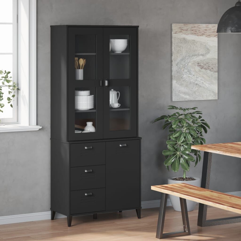 Highboard VIKEN Black 80x40x190 cm Solid Wood Pine Price