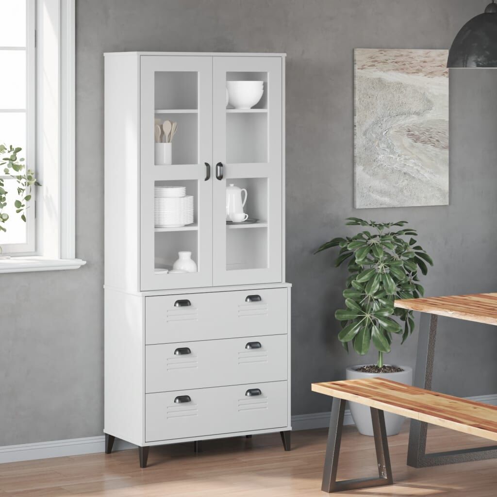 Highboard VIKEN White 80x40x190 cm Solid Wood Pine Price
