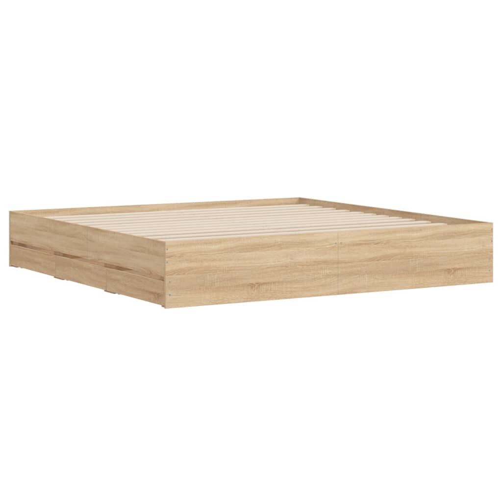 Bed Frame with Drawers without Mattress Sonoma Oak 183x203 cm King Price
