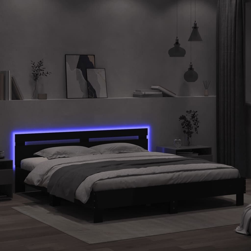 Bed Frame with LED without Mattress Black 183x203 cm King Price