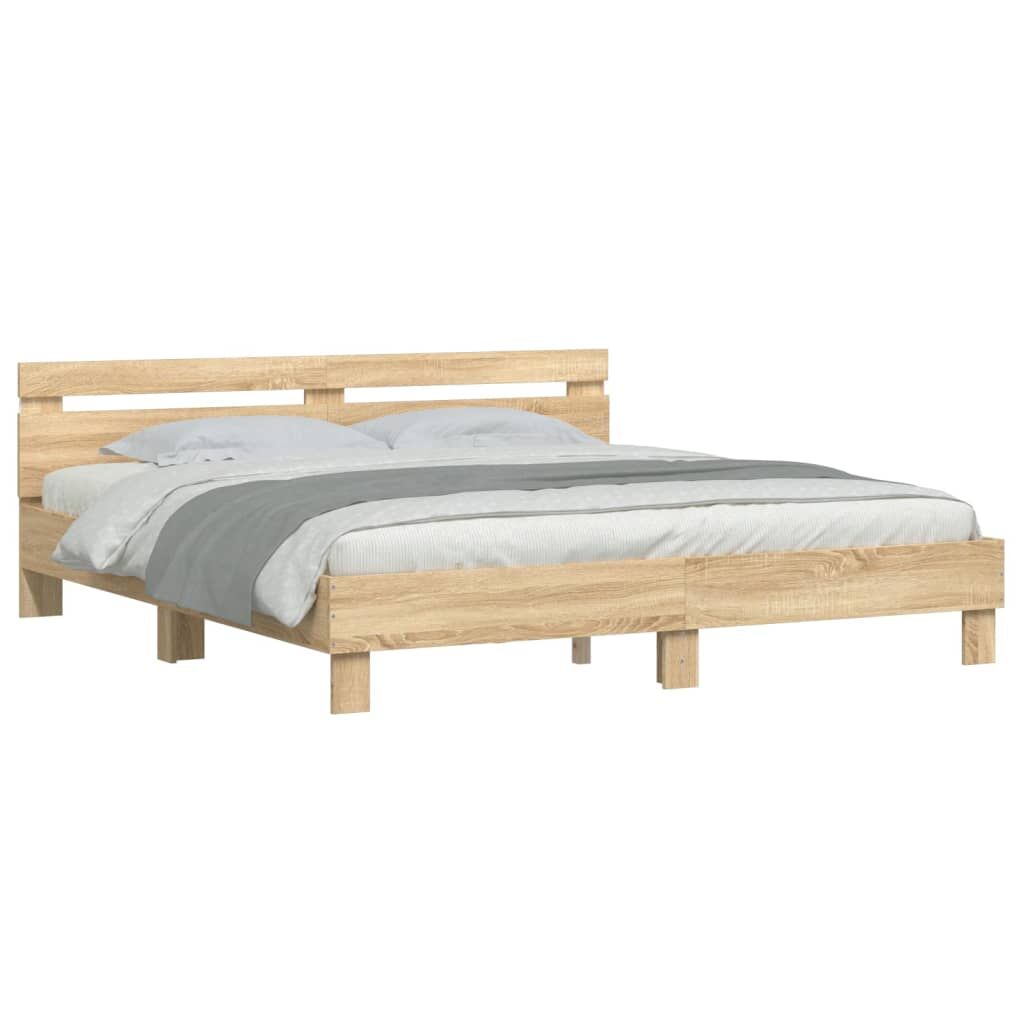 Bed Frame with LED without Mattress Sonoma Oak 183x203 cm King Price