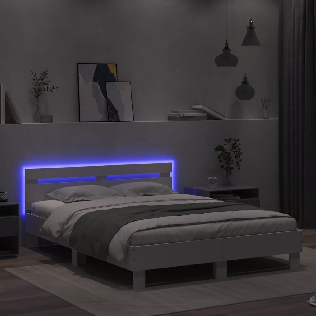 Bed Frame with LED without Mattress White 150x200 cm Price