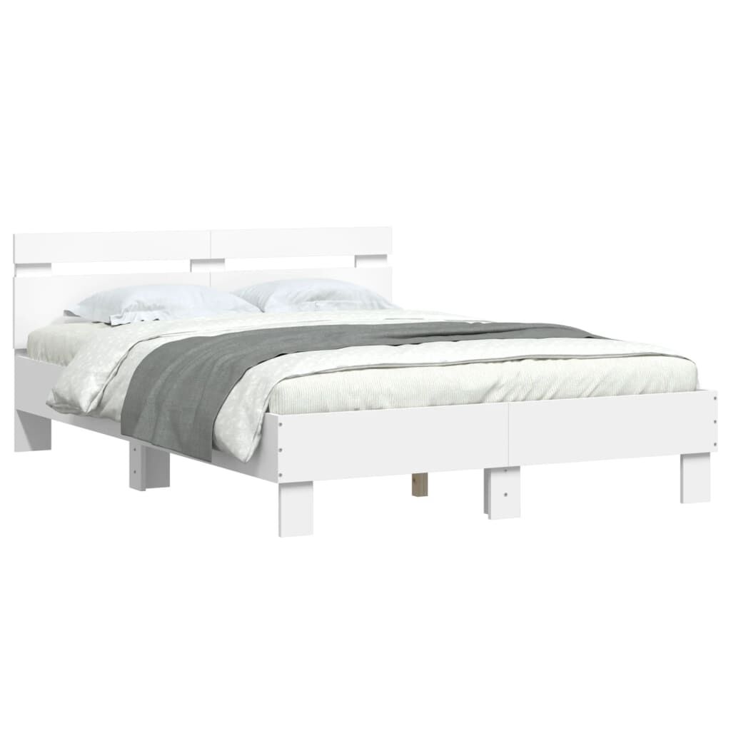 Bed Frame with LED without Mattress White 135x190 cm Price