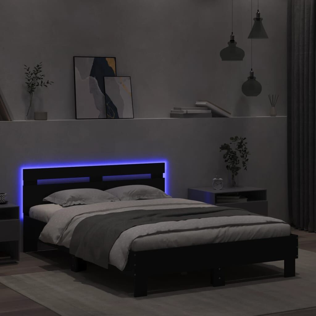 Bed Frame with LED without Mattress Black 135x190 cm Price