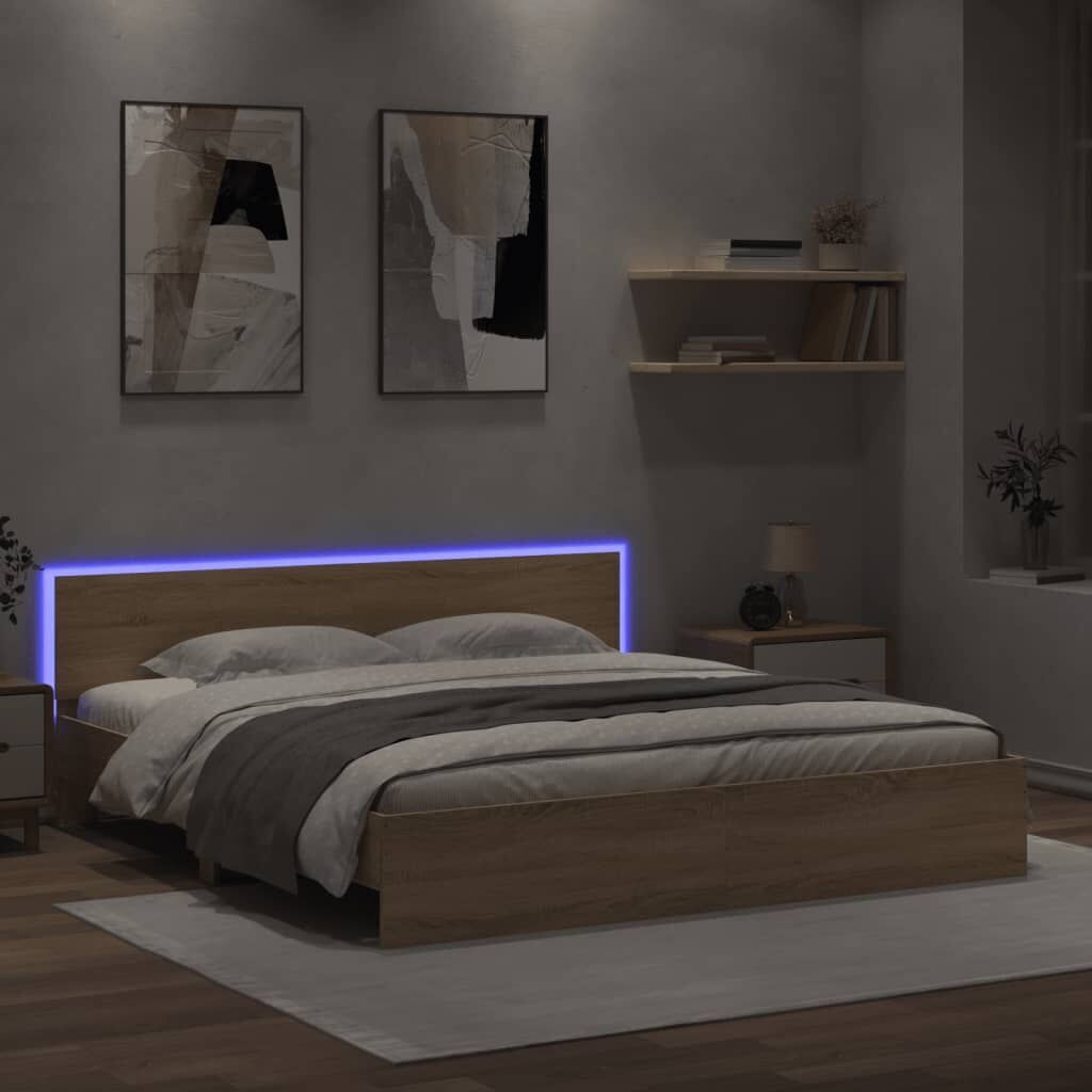 Bed Frame with LED without Mattress Sonoma Oak 183x203 cm King Price