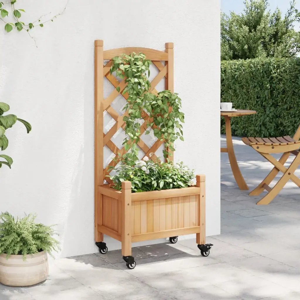 Planter with Trellis and Wheels Brown Solid Wood Fir Price