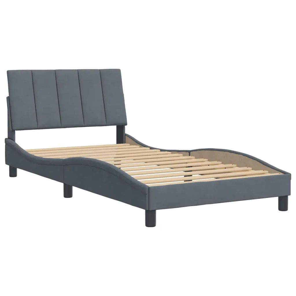 Bed Frame without Mattress "Hankor" Dark Grey 107x203 cm King Single Velvet Price