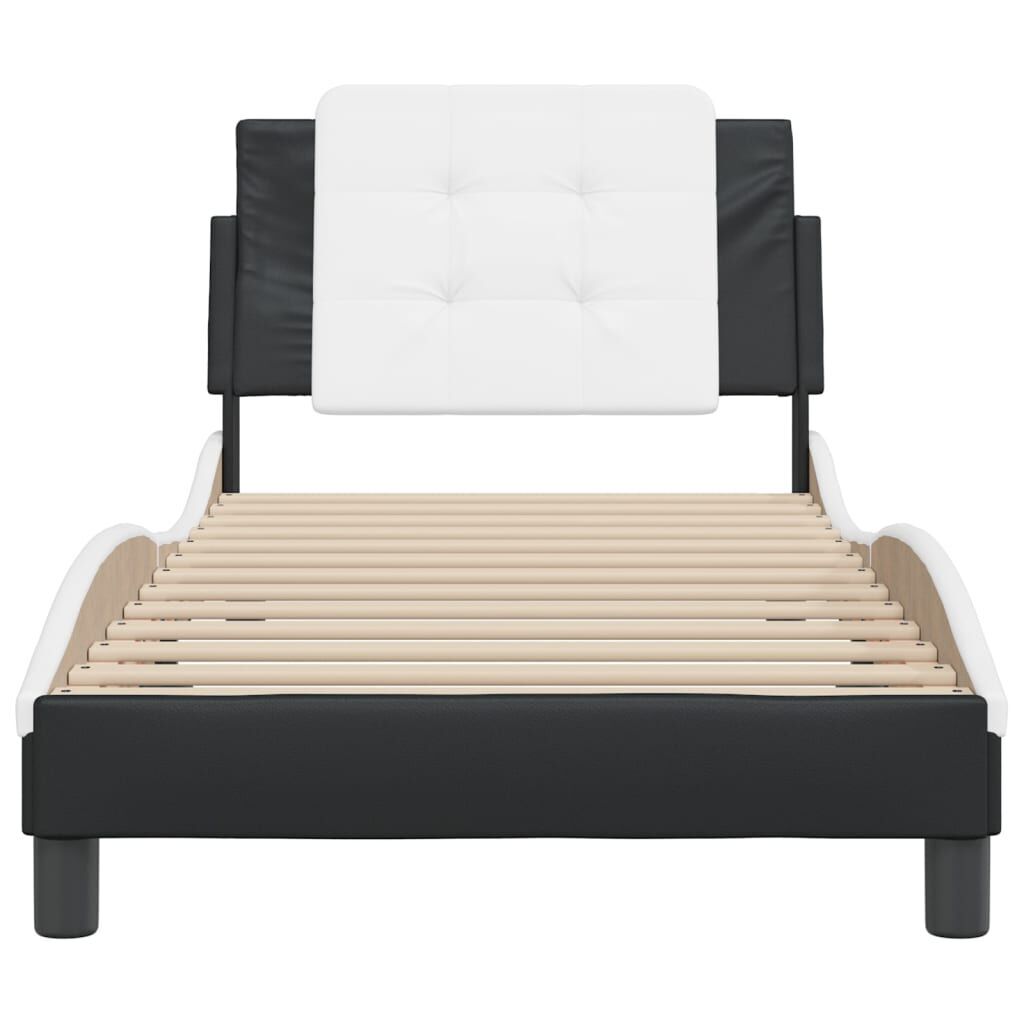 Bed Frame without Mattress Black and White 107x203 cm King Single Faux Leather Price