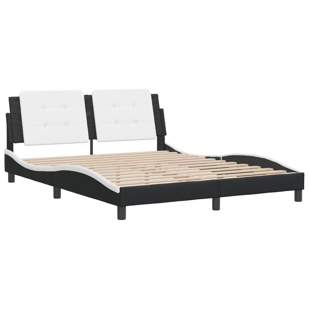 Bed Frame without Mattress Black and White 152x203 cm Queen Faux Leather Price