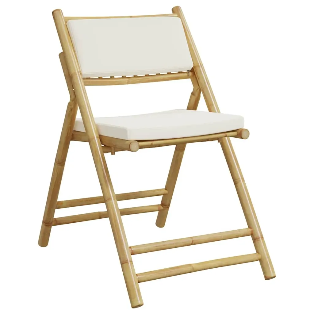 6 Piece Folding Bistro Chairs with Cream White Cushions Bamboo Price