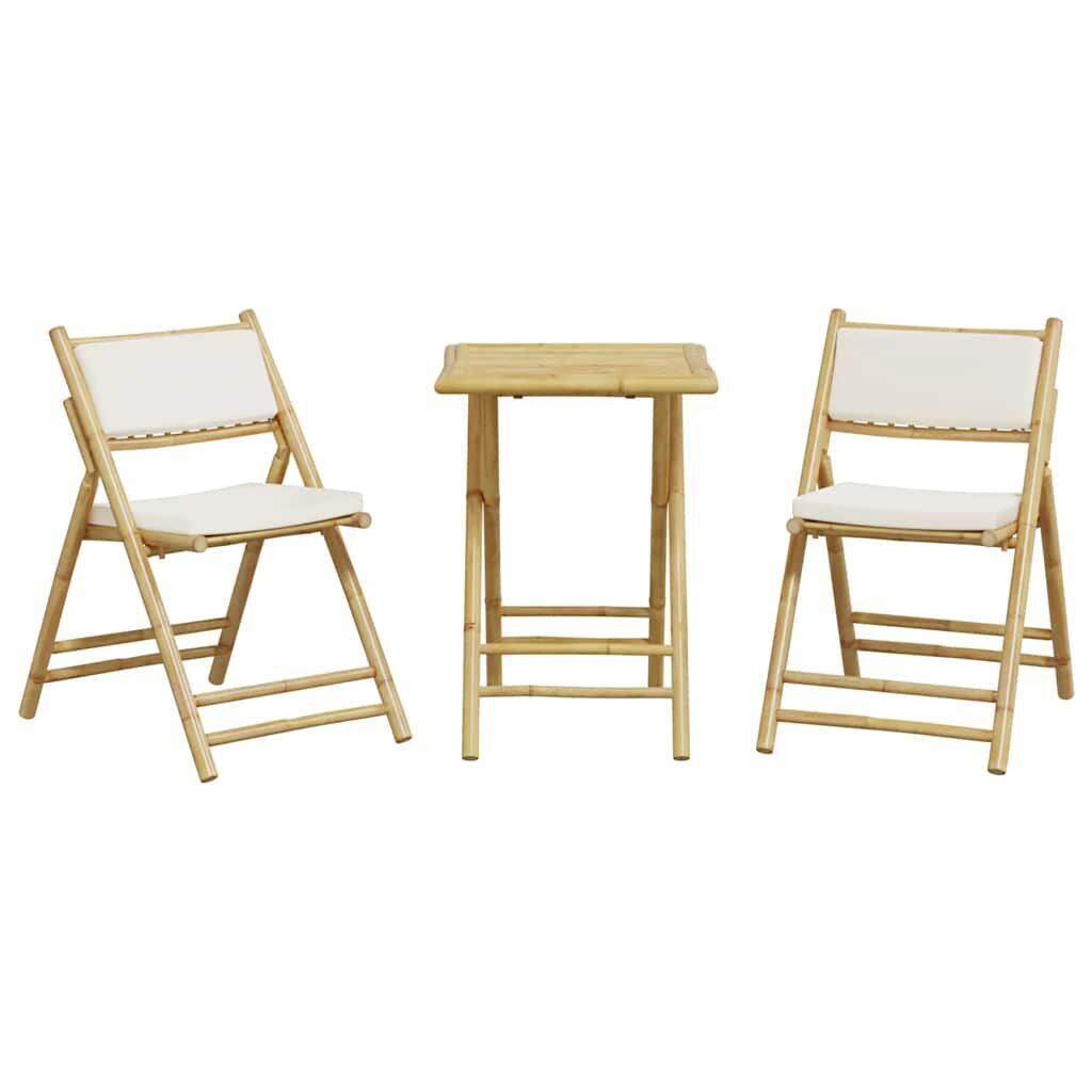 3 Piece Folding Bistro Set with Cream White Cushions Bamboo Price