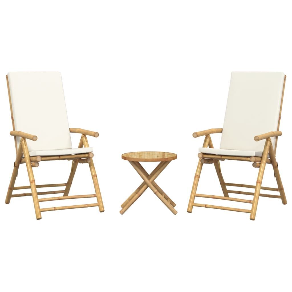 3 Piece Folding Bistro Set with Cream White Cushions Bamboo Price