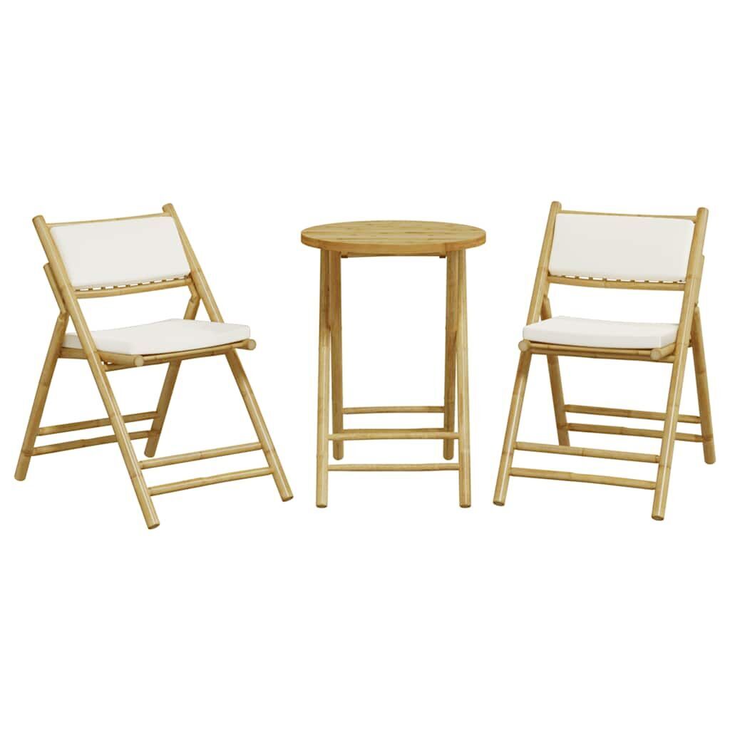 3 Piece Folding Bistro Set with Cream White Cushions Bamboo Price