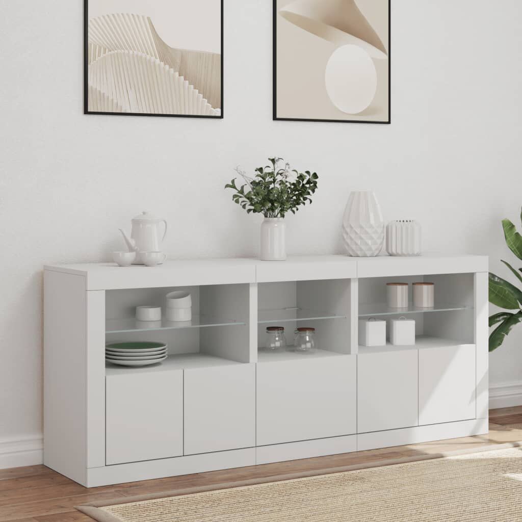 Sideboard with LED Lights White 162x37x67 cm Price