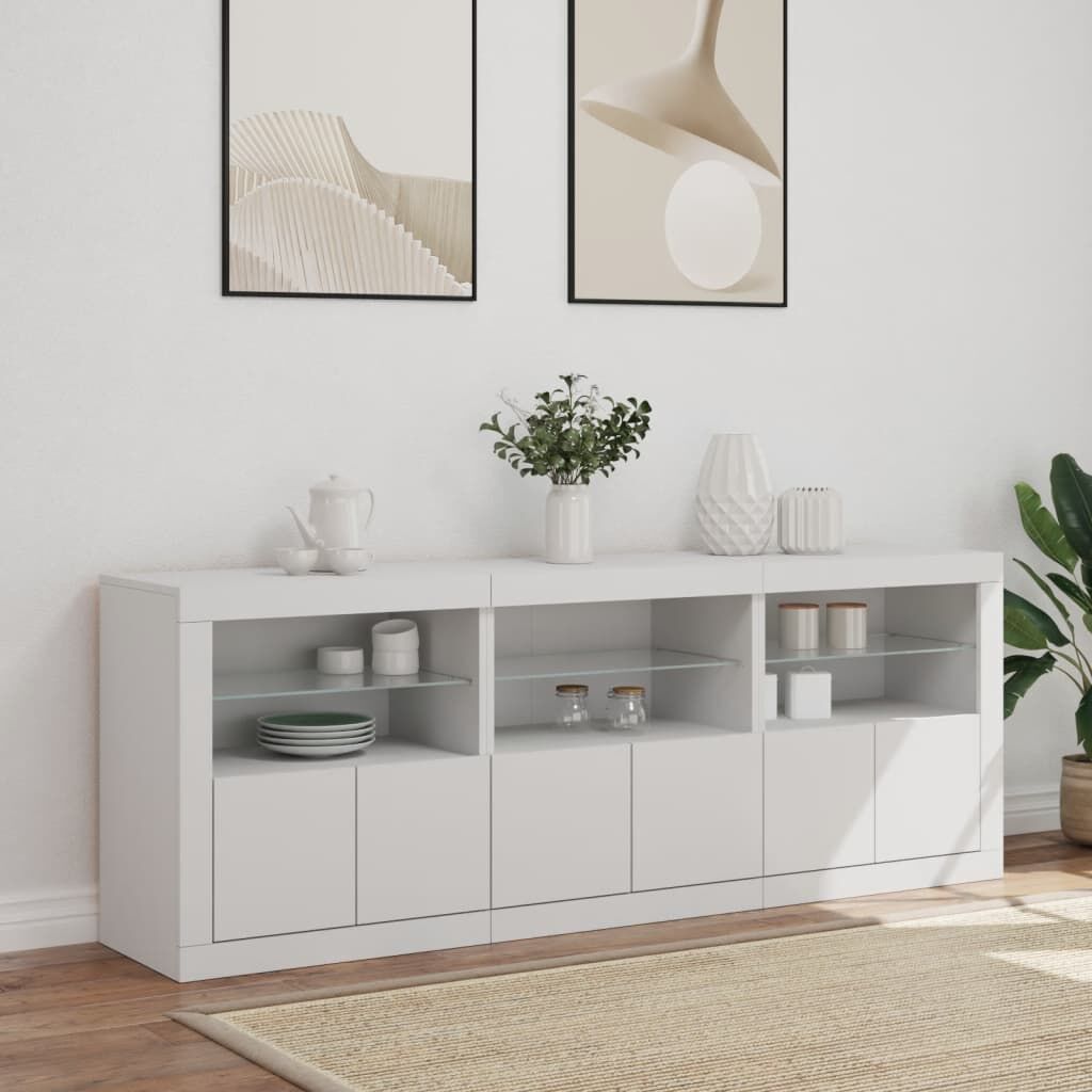 Sideboard with LED Lights White 181.5x37x67 cm Price