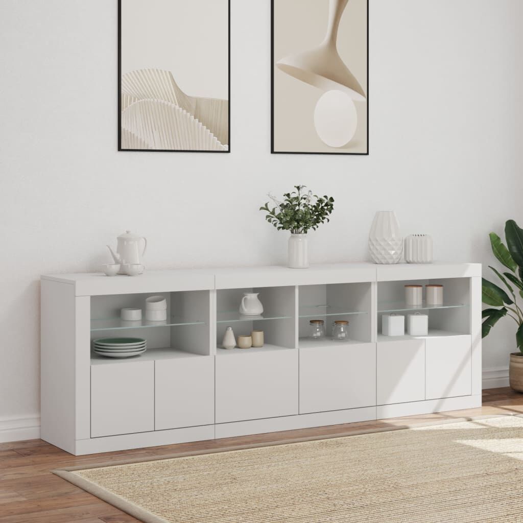 Sideboard with LED Lights White 202x37x67 cm Price