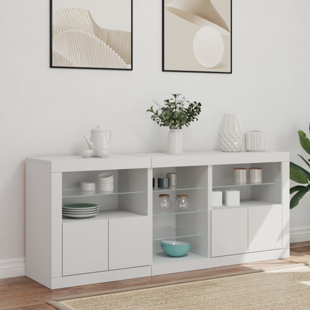 Sideboard with LED Lights White 162x37x67 cm Price