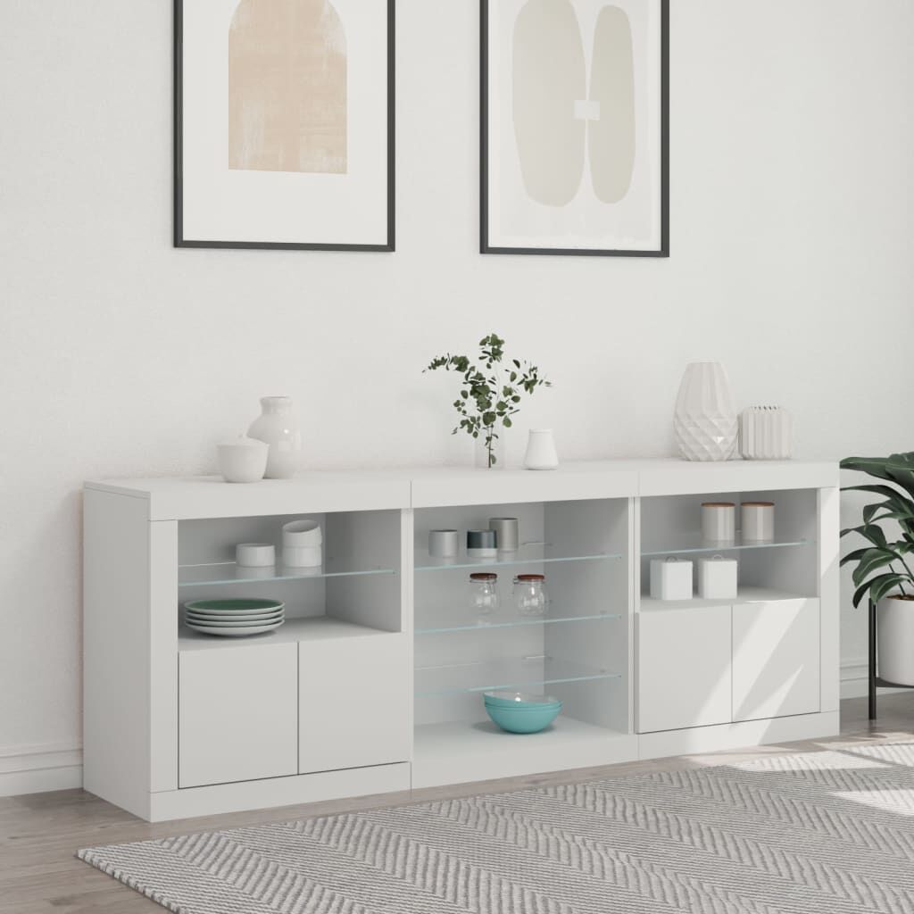 Sideboard with LED Lights White 181.5x37x67 cm Price