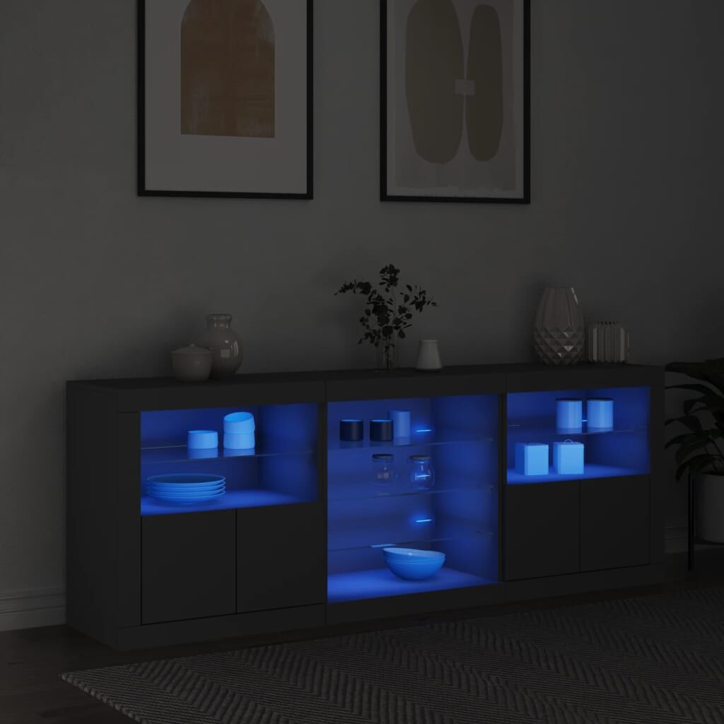 Sideboard with LED Lights Black 181.5x37x67 cm Price